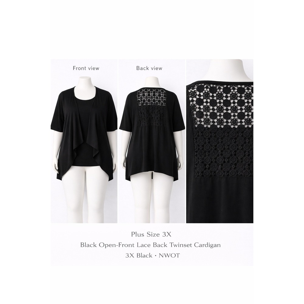 Susan Graver Womens 3X Liquid Knit Cardigan Tank Set Crochet Back‎ Black
